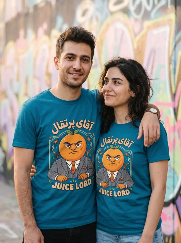مدل کاپلی تیشرت با طرح آقای پرتقال (نسخه Juice Lord)