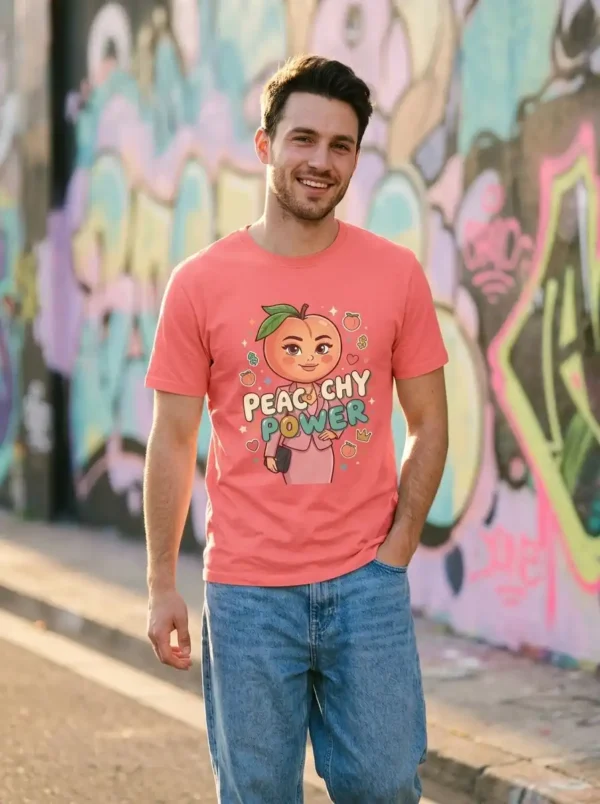 مدل مرد با تیشرت با طرح خانم هلو (نسخه Peachy Power)